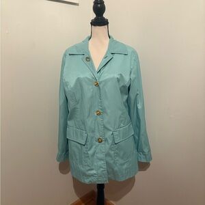 Isaac Mizrahi Light Turquoise Rain Repellent Jacket 2 front Pockets Size Large
